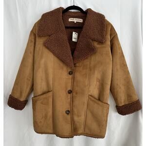 NEW Free People Coat Womens XS Diogo Faux Suede Fur Toasted Almond Relaxed *$248